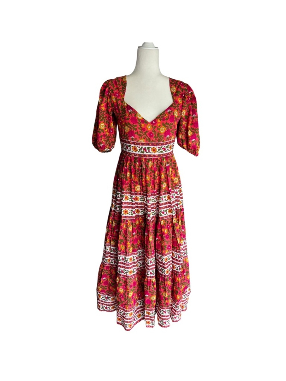 Mille (Anthropologie) Colorful Floral Tiered Maxi Dress Cotton Size Small